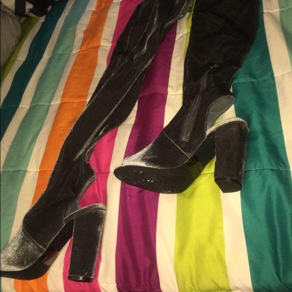 Long high knee open toe boots